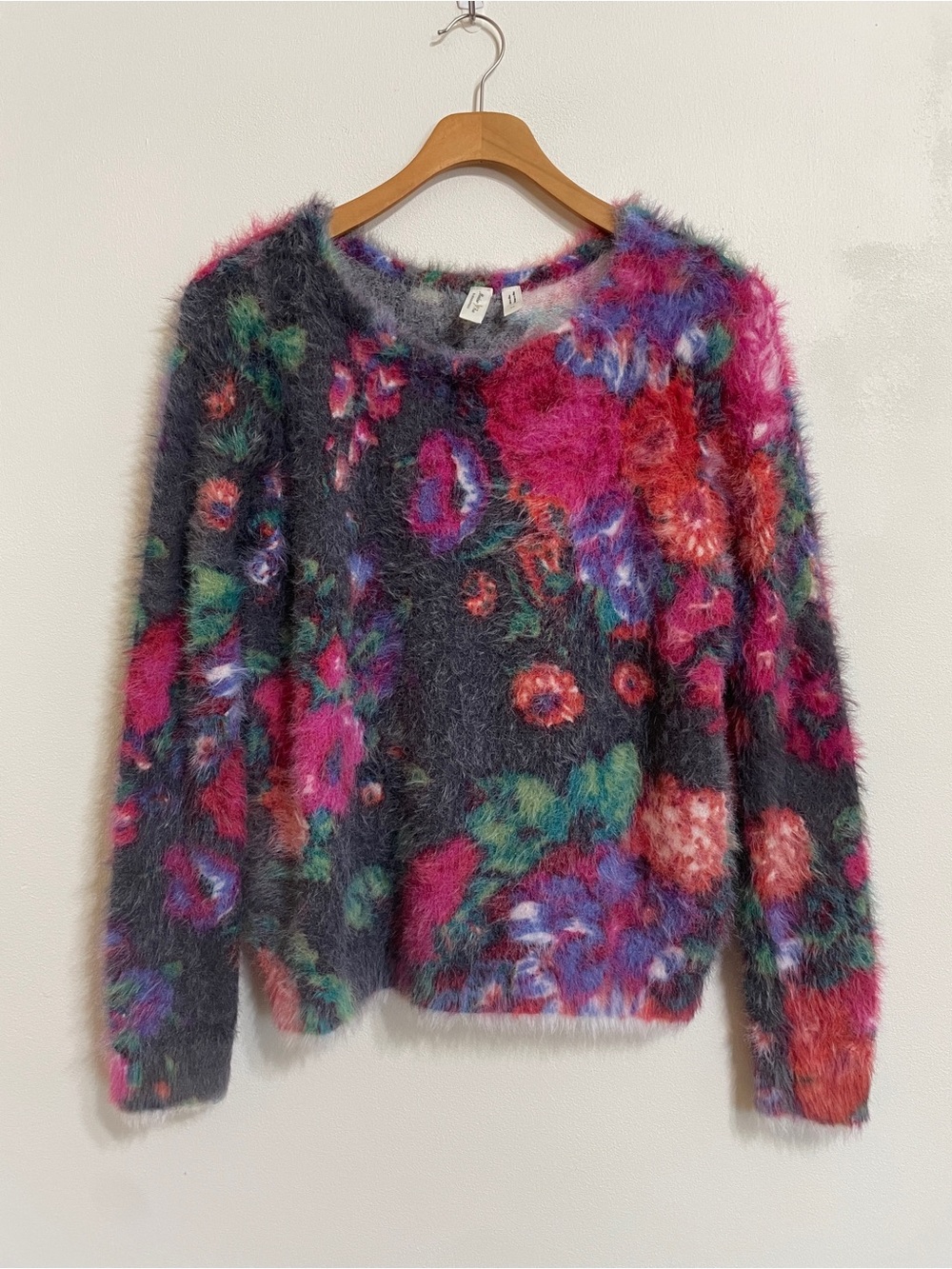 Meadow Rue by Anthropologie Fuzzy Floral Crewneck Sweater